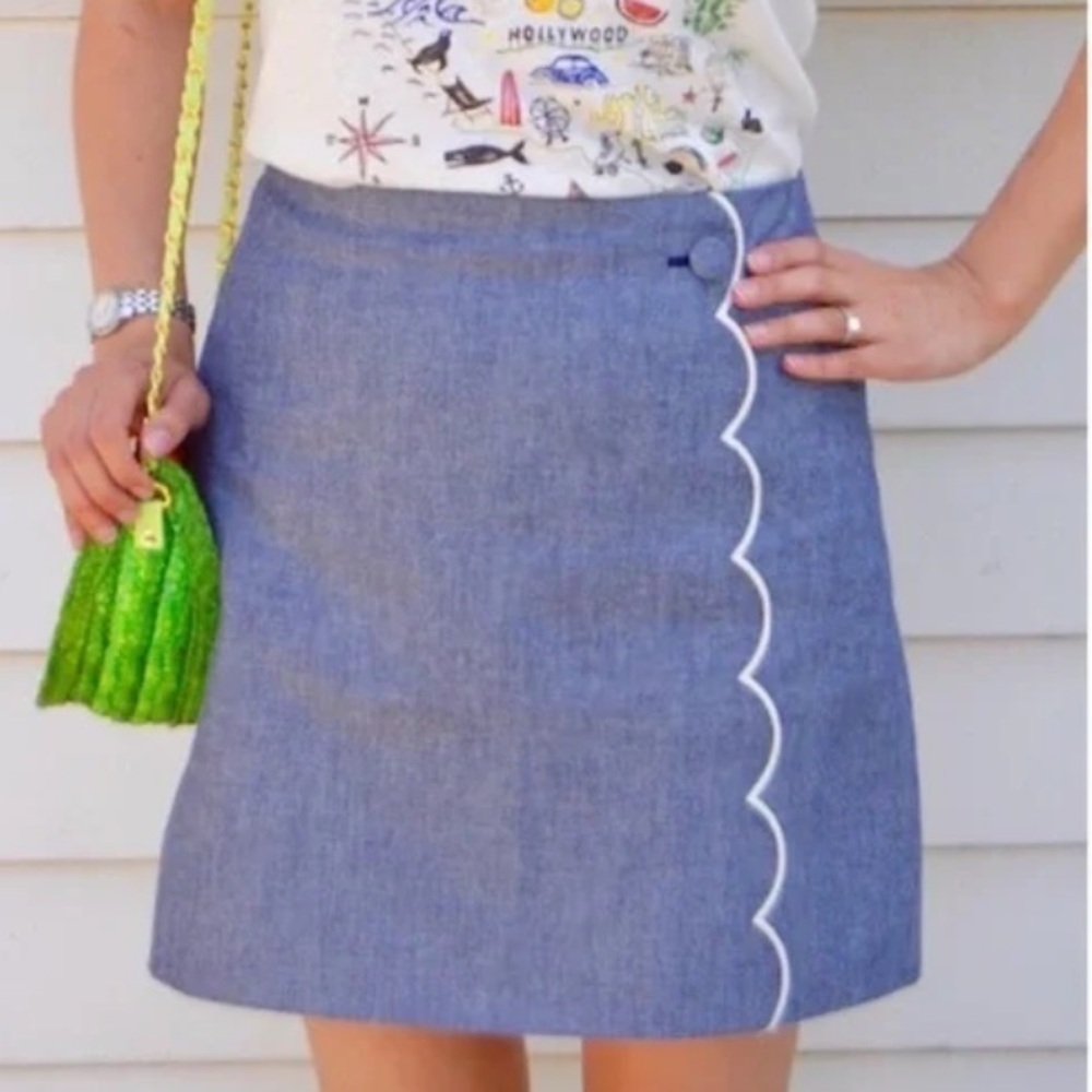 J. Crew Scalloped Chambray Blue Skirt Size 10